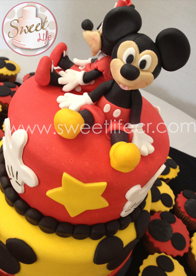 Pastel de cumpleaños de Mickey y Minnie en 3D